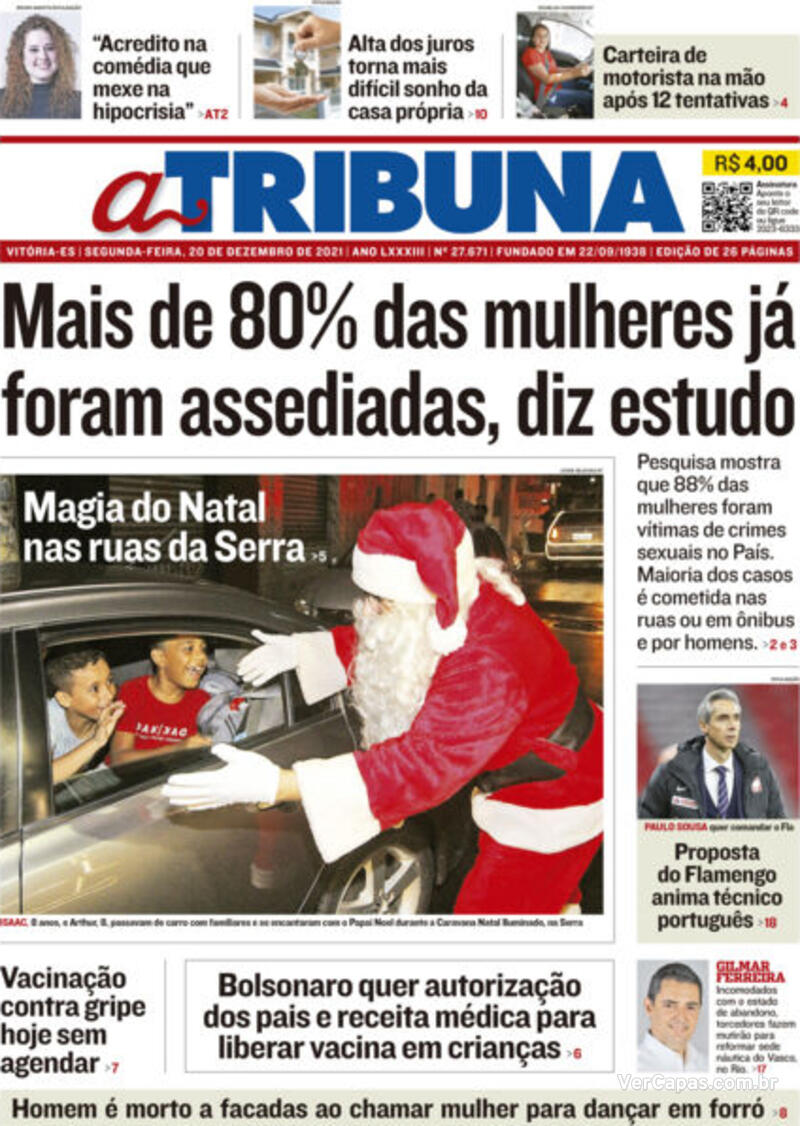 Capa A Tribuna Edição Segunda 20 de Dezembro de 2021