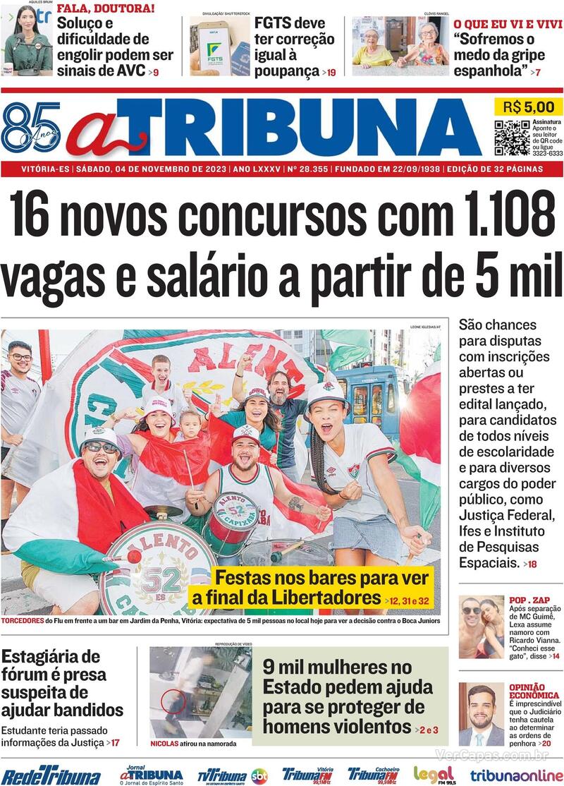 Capa A Tribuna Edição Sábado 4 de Novembro de 2023