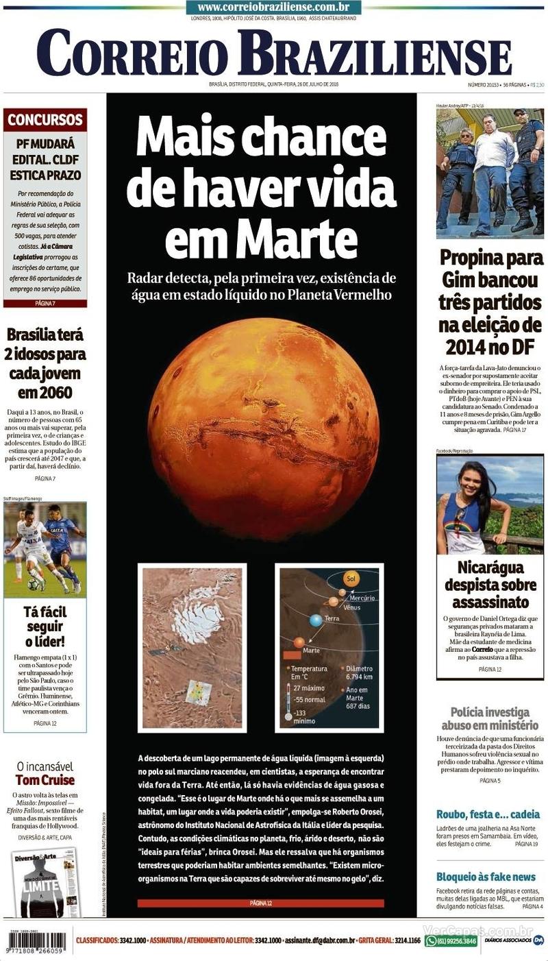 Capa Correio Braziliense Edição Quinta 26 de Julho de 2018