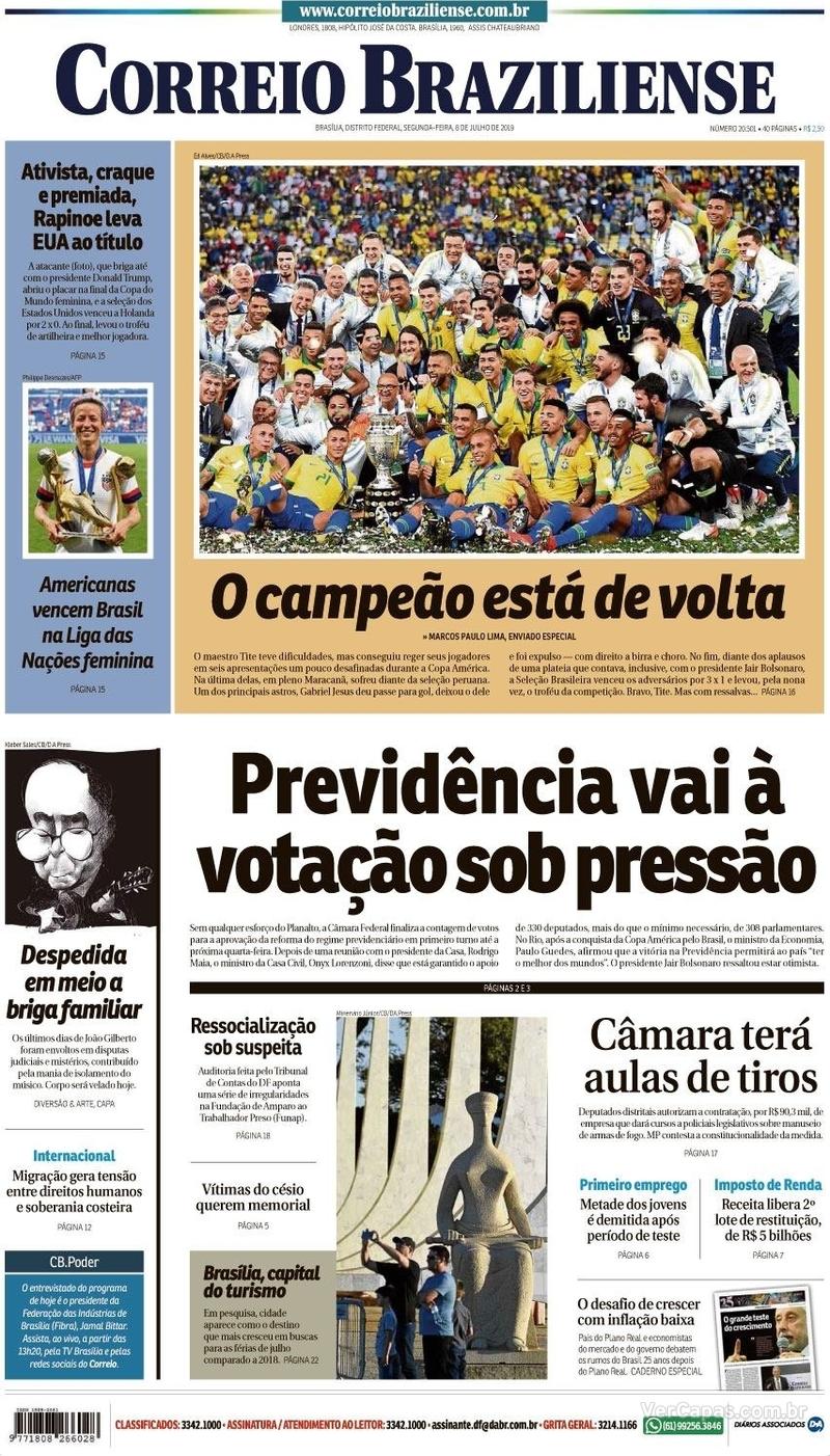 Capa Correio Braziliense Edição Segunda 8 de Julho de 2019