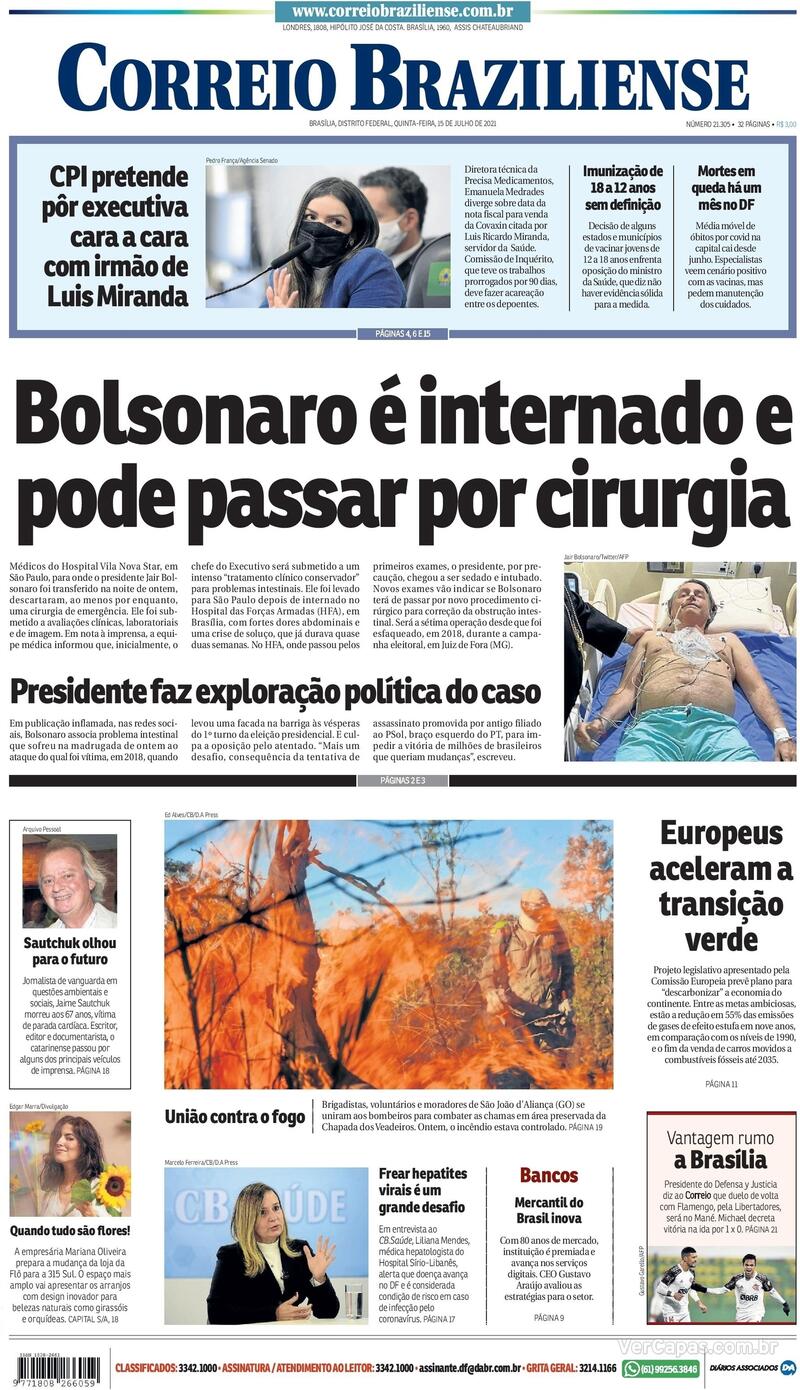 Capa Correio Braziliense Edi O Quinta De Julho De