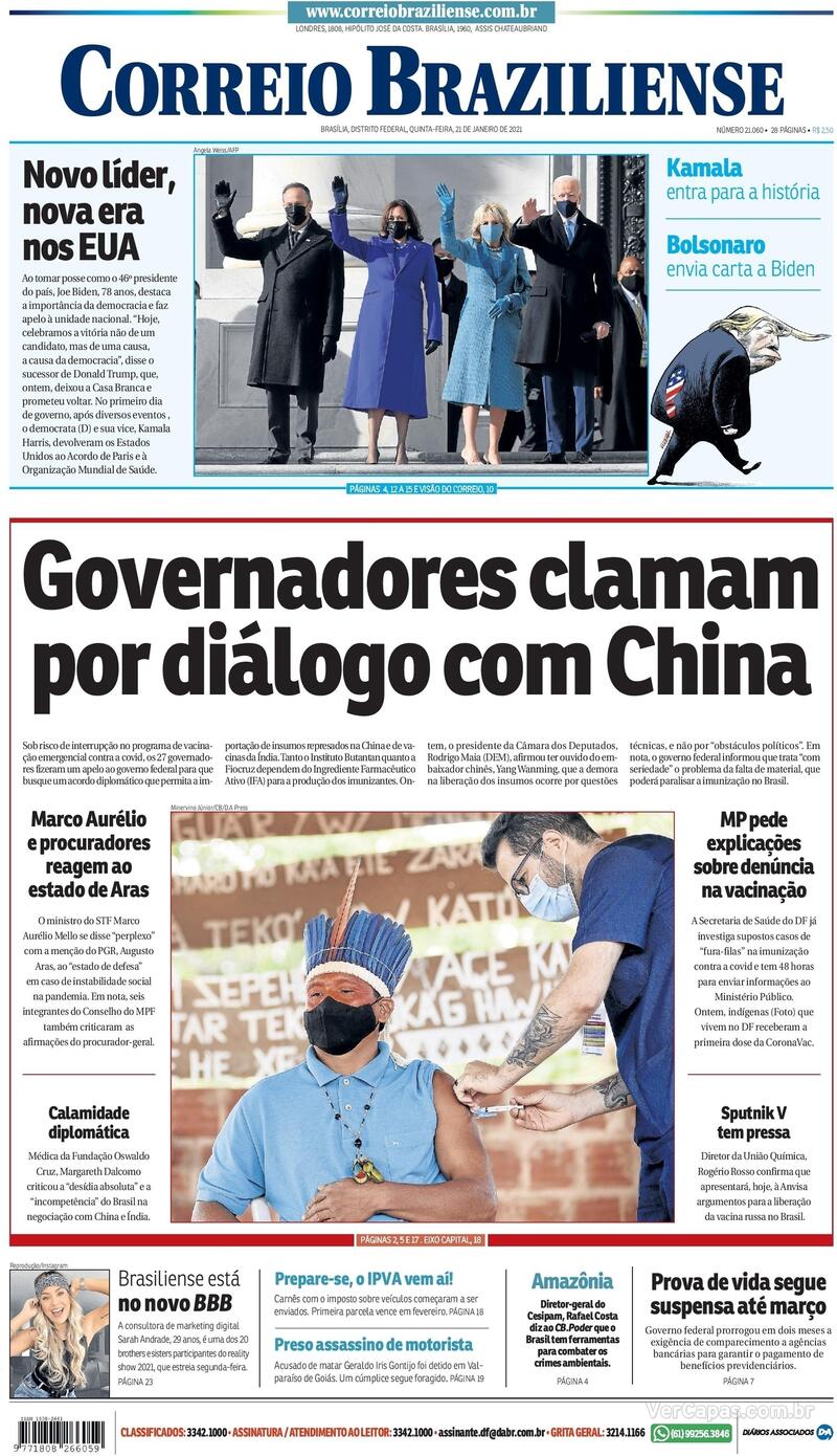 Capa Correio Braziliense Edição Quinta 21 de Janeiro de 2021