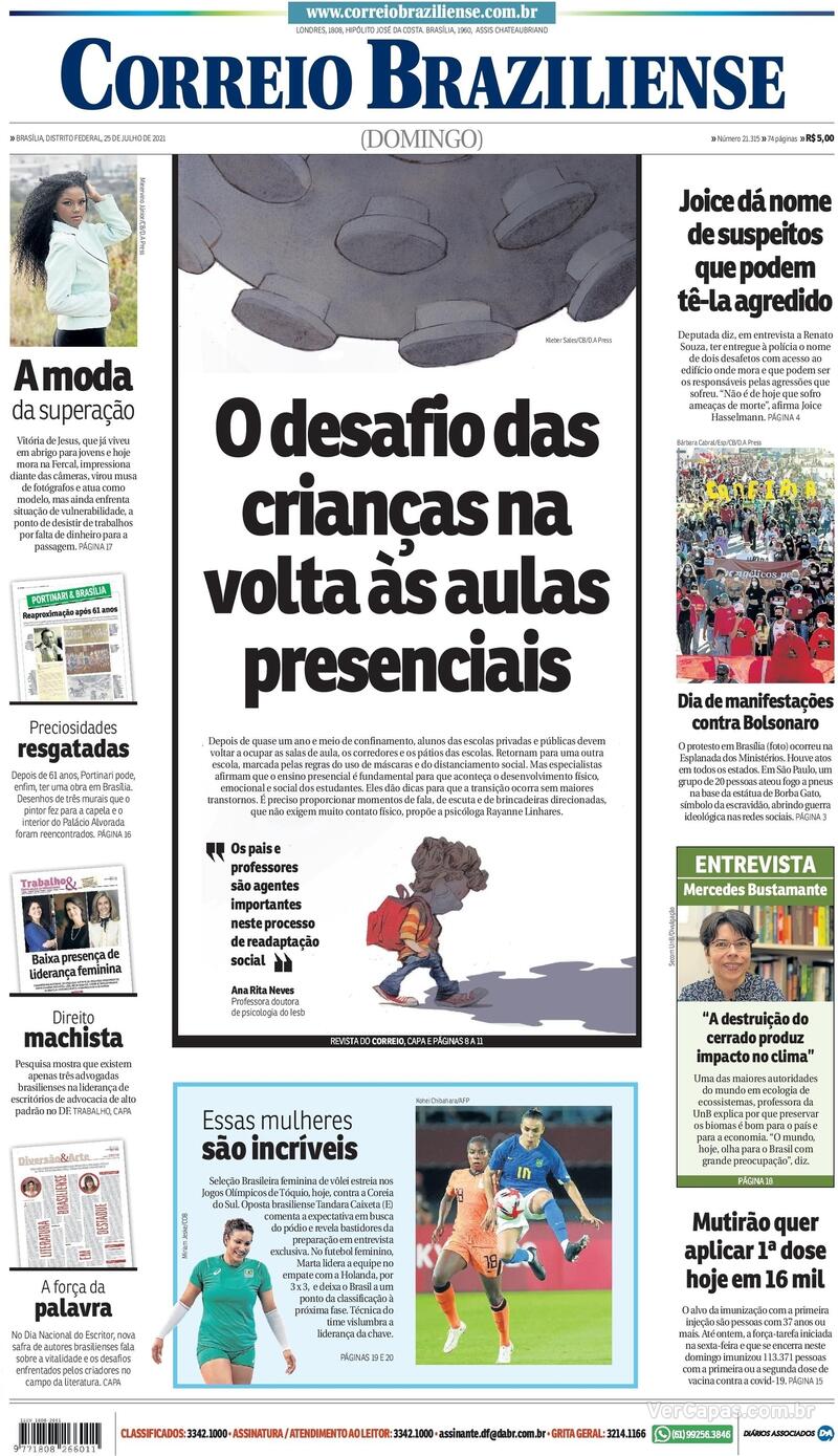 Capa Correio Braziliense Edição Domingo 25 de Julho de 2021