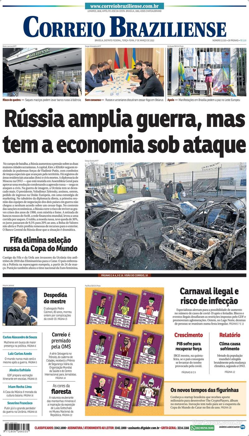 Capa Correio Braziliense Edição Terça 1 de Março de 2022