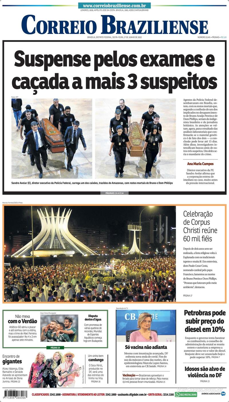 Capa Correio Braziliense Edição Sexta 17 de Junho de 2022