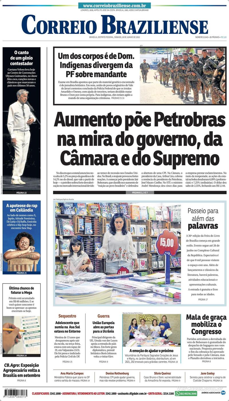 Capa Correio Braziliense Edi O S Bado De Junho De