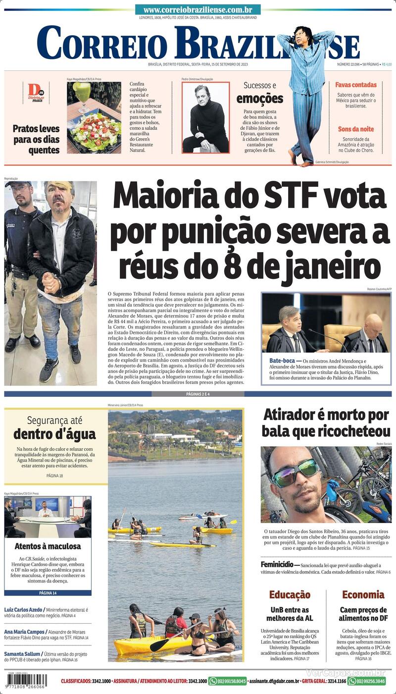 Capa Correio Braziliense Edição Sexta 15 de Setembro de 2023