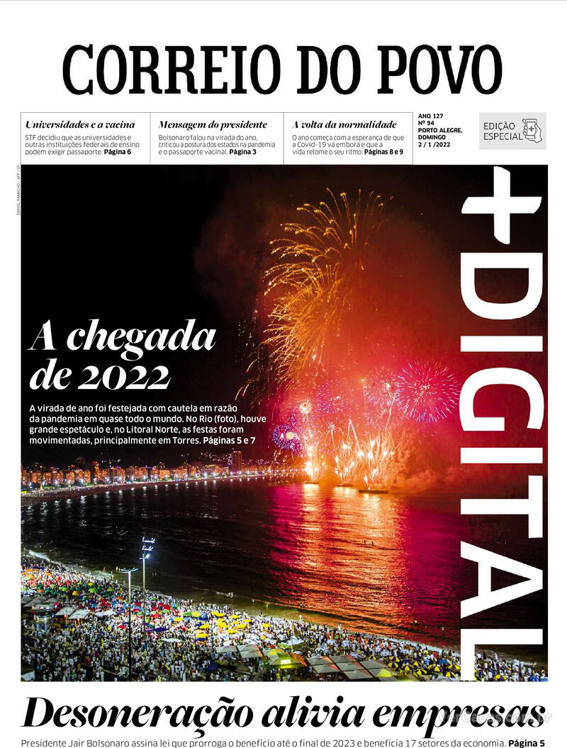 Capa Correio Do Povo Domingo 2 De Janeiro De 2022