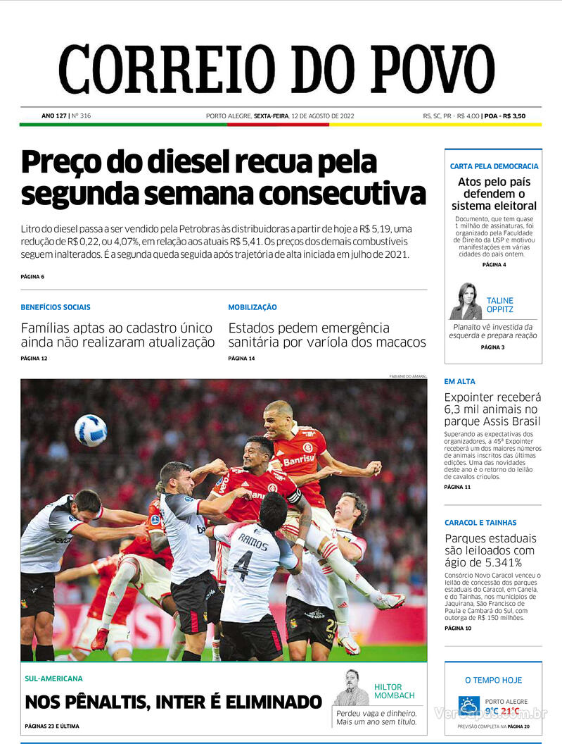 Capa Correio Do Povo Quarta De Julho De