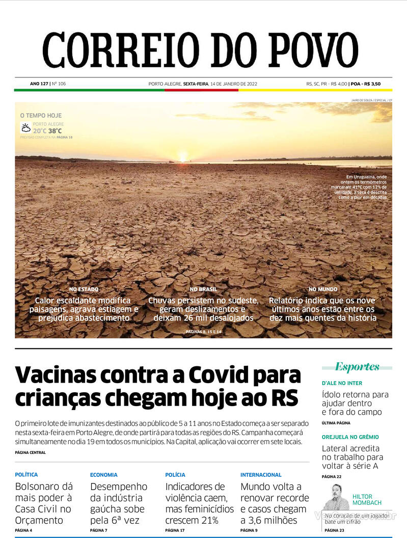 Capa Correio Do Povo Edi O Sexta De Janeiro De