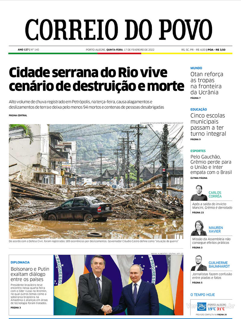 Capa Correio Do Povo Edi O Quinta De Fevereiro De