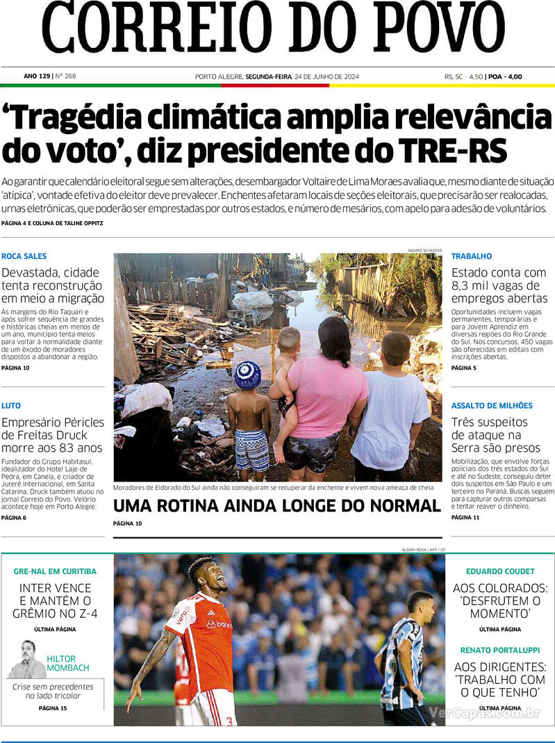 Capa Correio do Povo Edição Segunda 24 de Junho de 2024