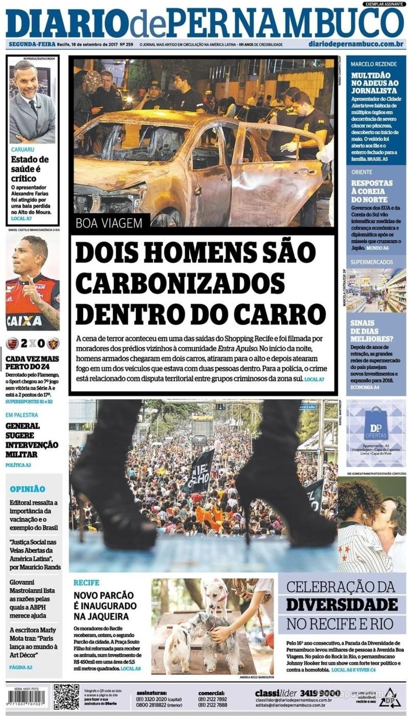 Capa Diario De Pernambuco Segunda 18 De Setembro De 2017