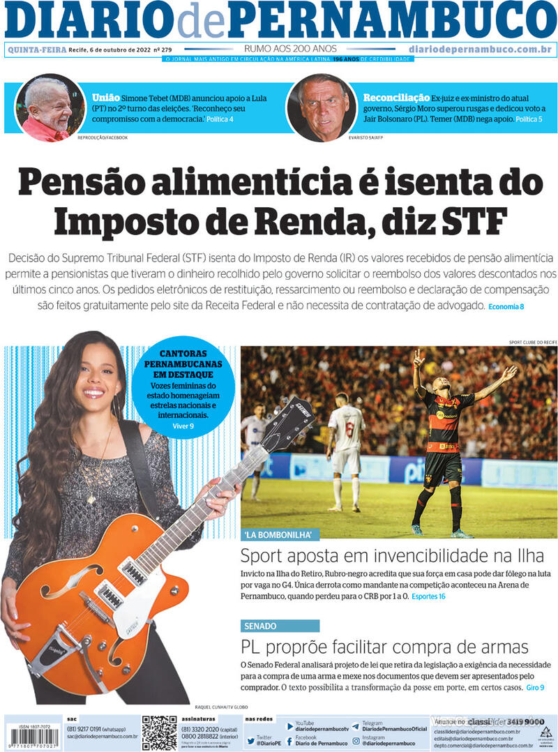 Capa Diario De Pernambuco Edi O Quinta De Outubro De