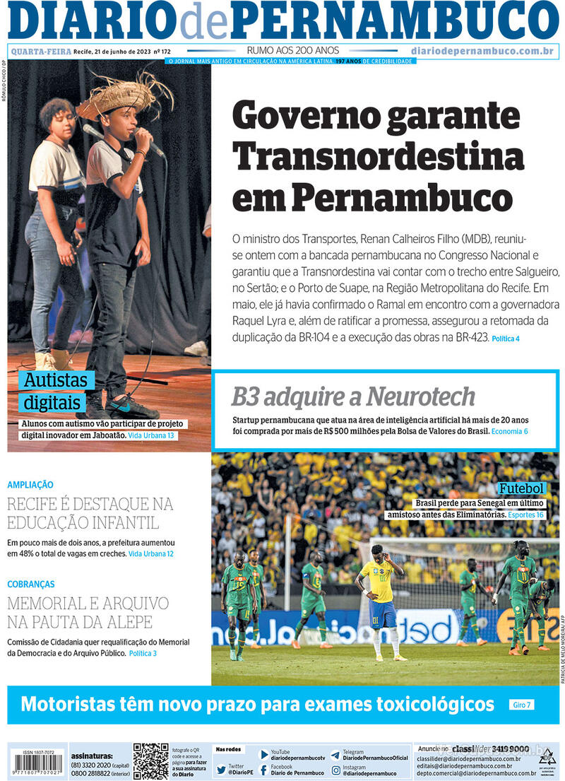 Capa Diario De Pernambuco Edi O Quarta De Junho De