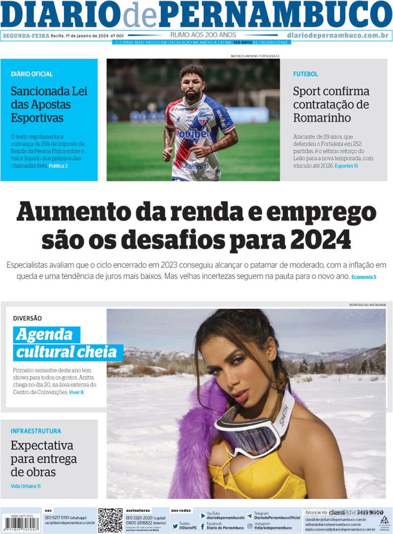 Capa Diario De Pernambuco Edi O Segunda De Janeiro De