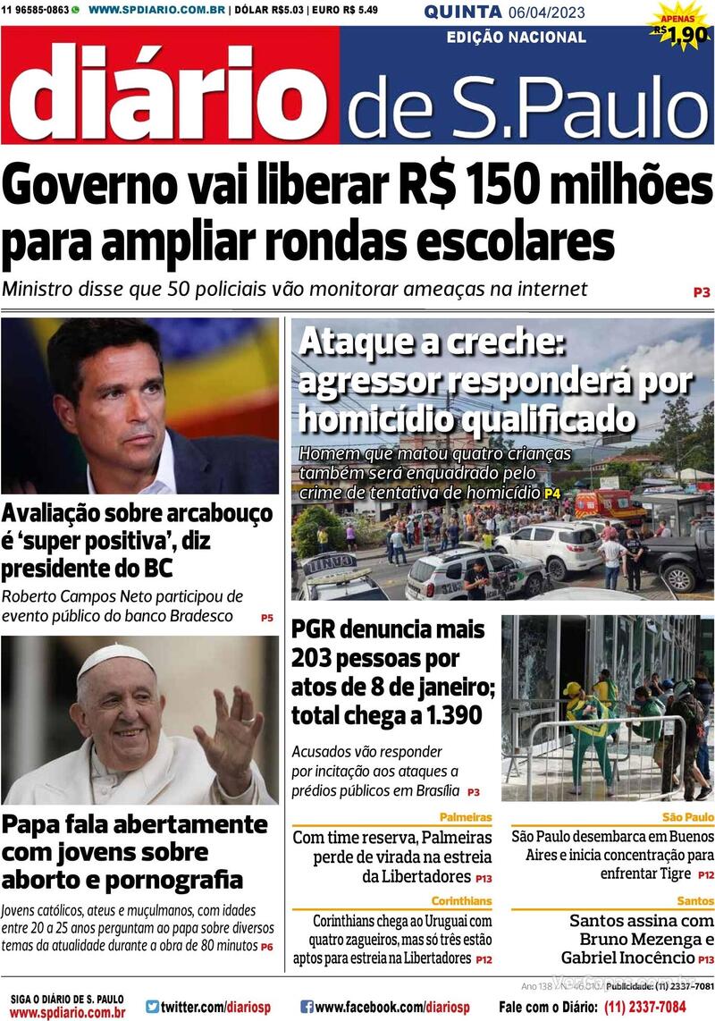 Capa Diário de São Paulo Domingo 5 de Fevereiro de 2023