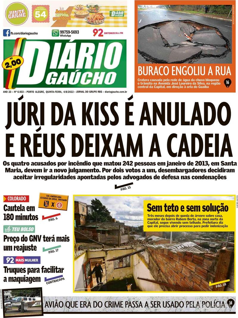 Capa Diário Gaúcho Segunda 11 de Abril de 2022