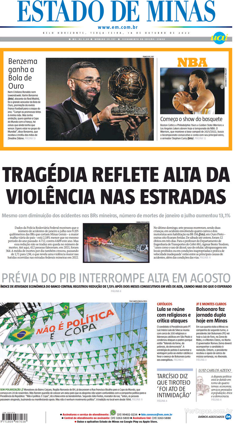 Capa Estado De Minas Edi O Ter A De Outubro De