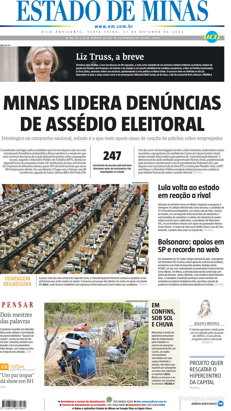 Capa Estado De Minas Edi O Sexta De Outubro De