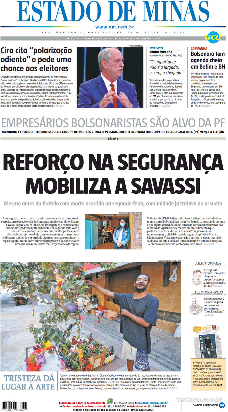 Capa Estado De Minas Edi O Quarta De Agosto De