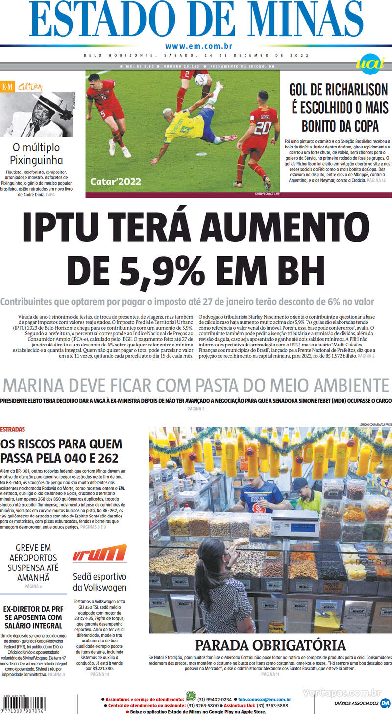 Capa Estado De Minas Sexta De Novembro De