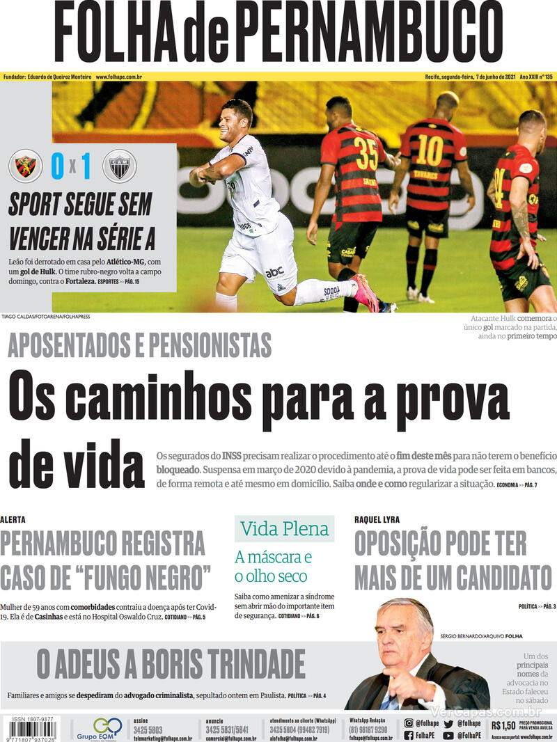 Capa Folha De Pernambuco Edi O Segunda De Junho De