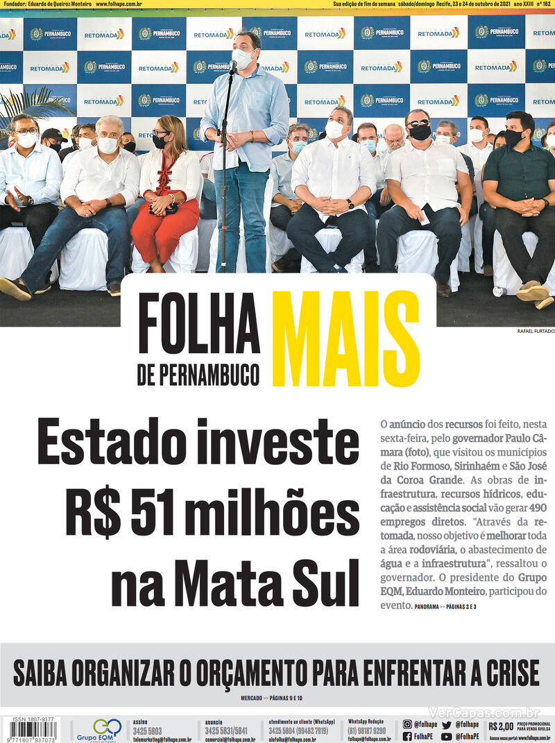 Capa Folha de Pernambuco Edição Sábado 23 de Outubro de 2021