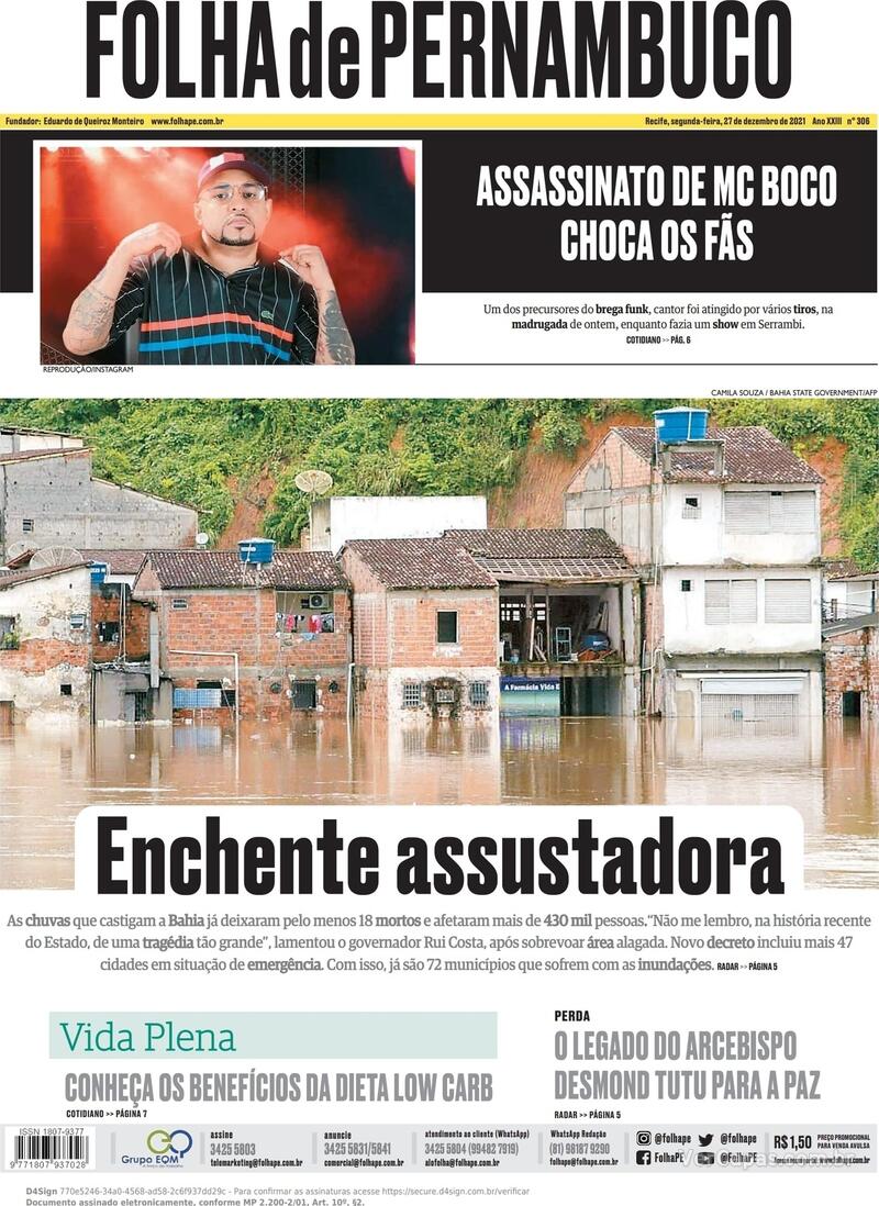 Capa Folha De Pernambuco Quarta 10 De Fevereiro De 2021