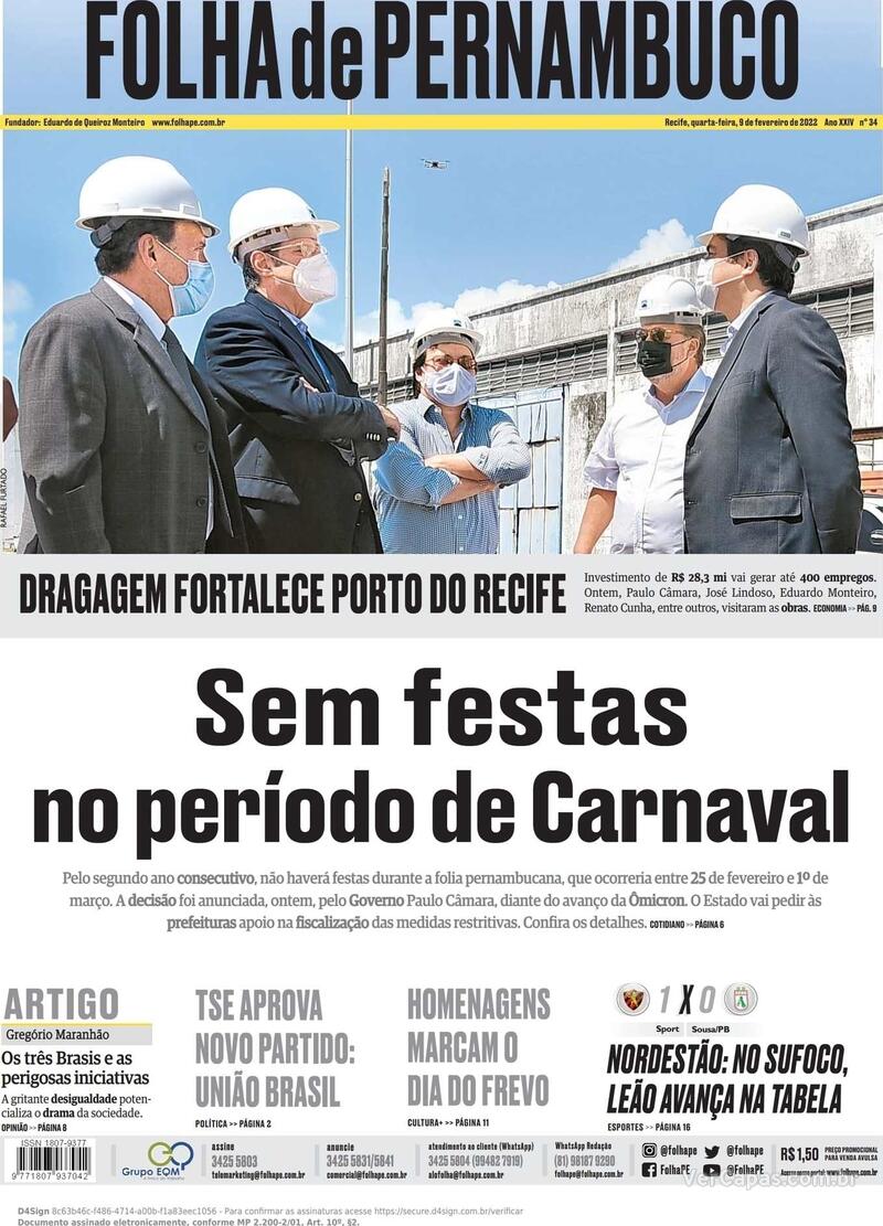 Capa Folha De Pernambuco Ter A De Novembro De