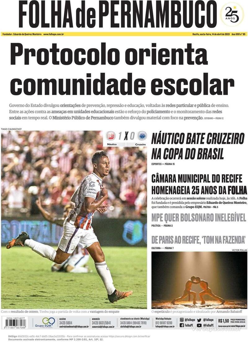 Capa Folha De Pernambuco Edi O Sexta De Abril De