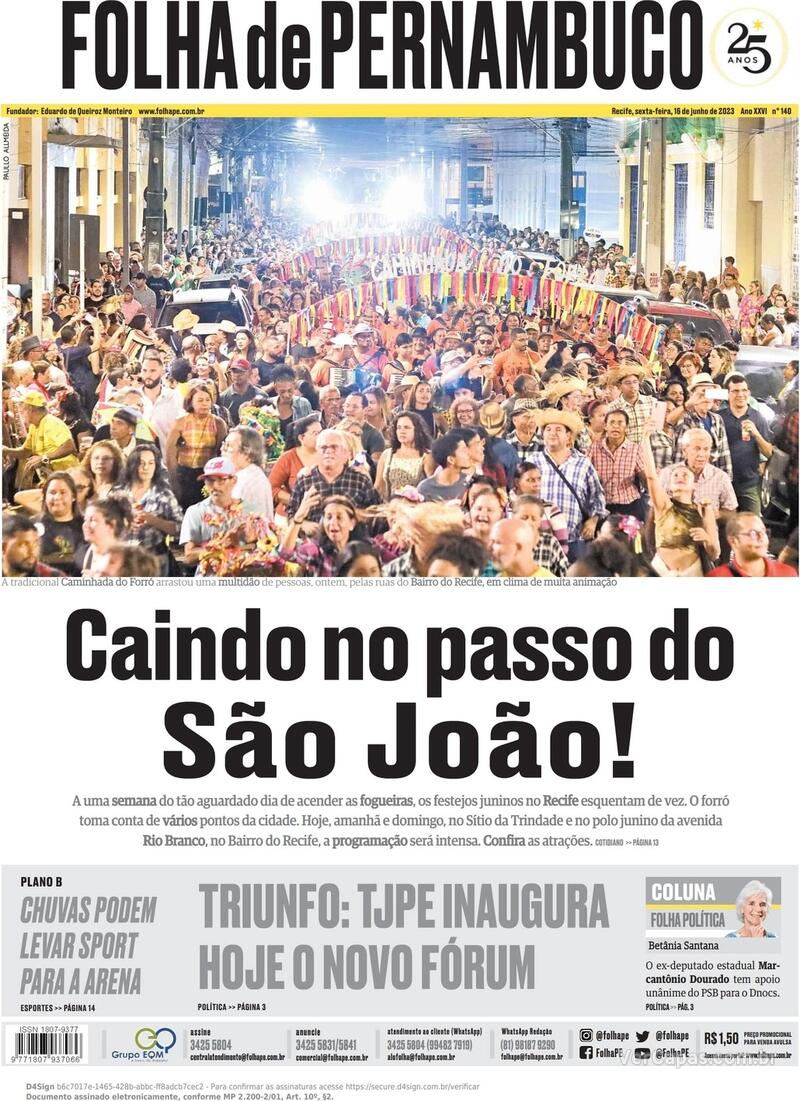 Capa Folha de Pernambuco Sábado 27 de Maio de 2023