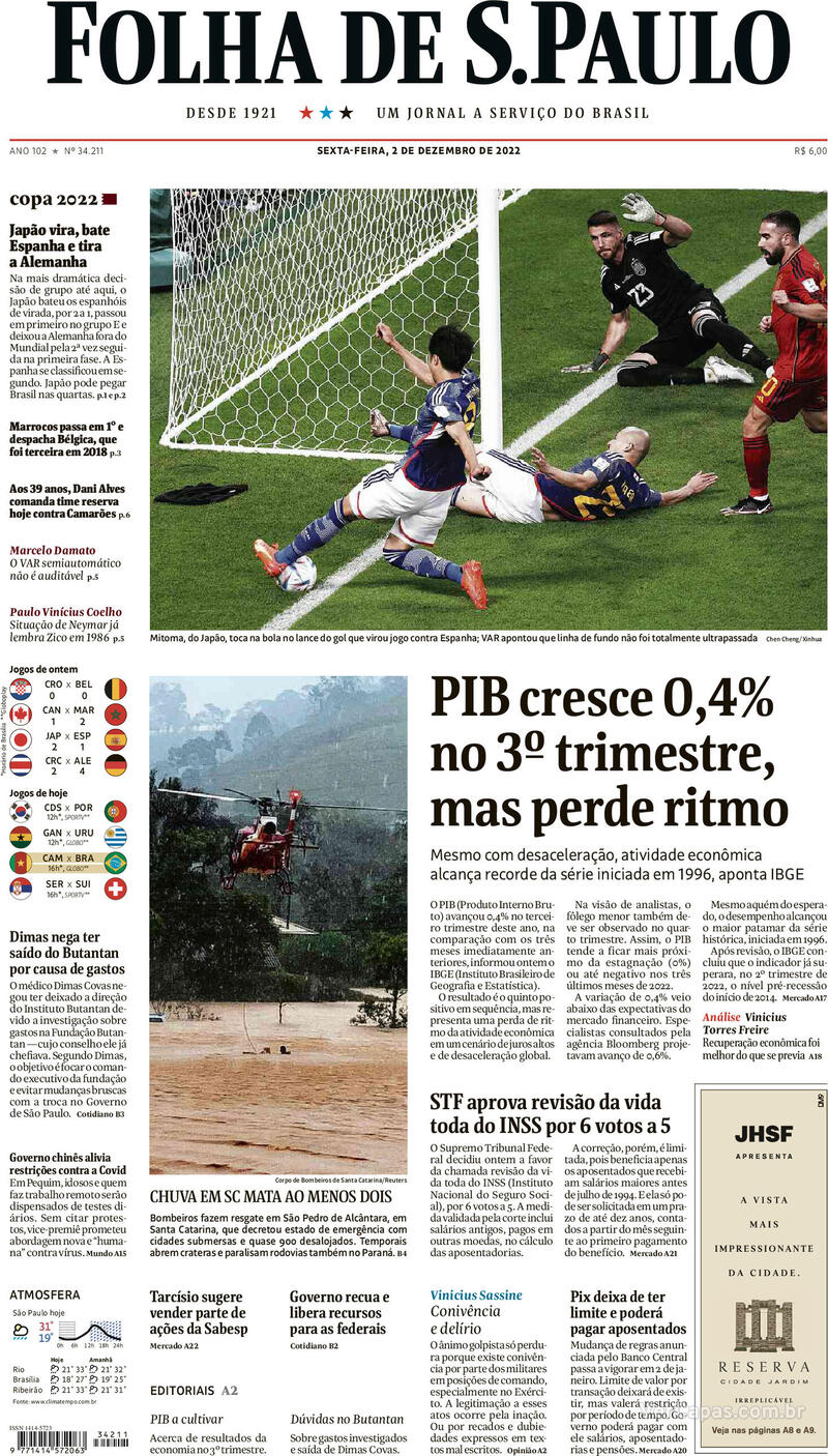 Capa Folha De S Paulo Quarta De Novembro De