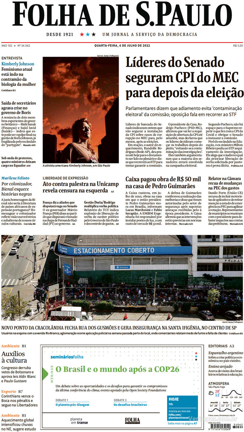 Capa Folha De S Paulo Quarta De Junho De