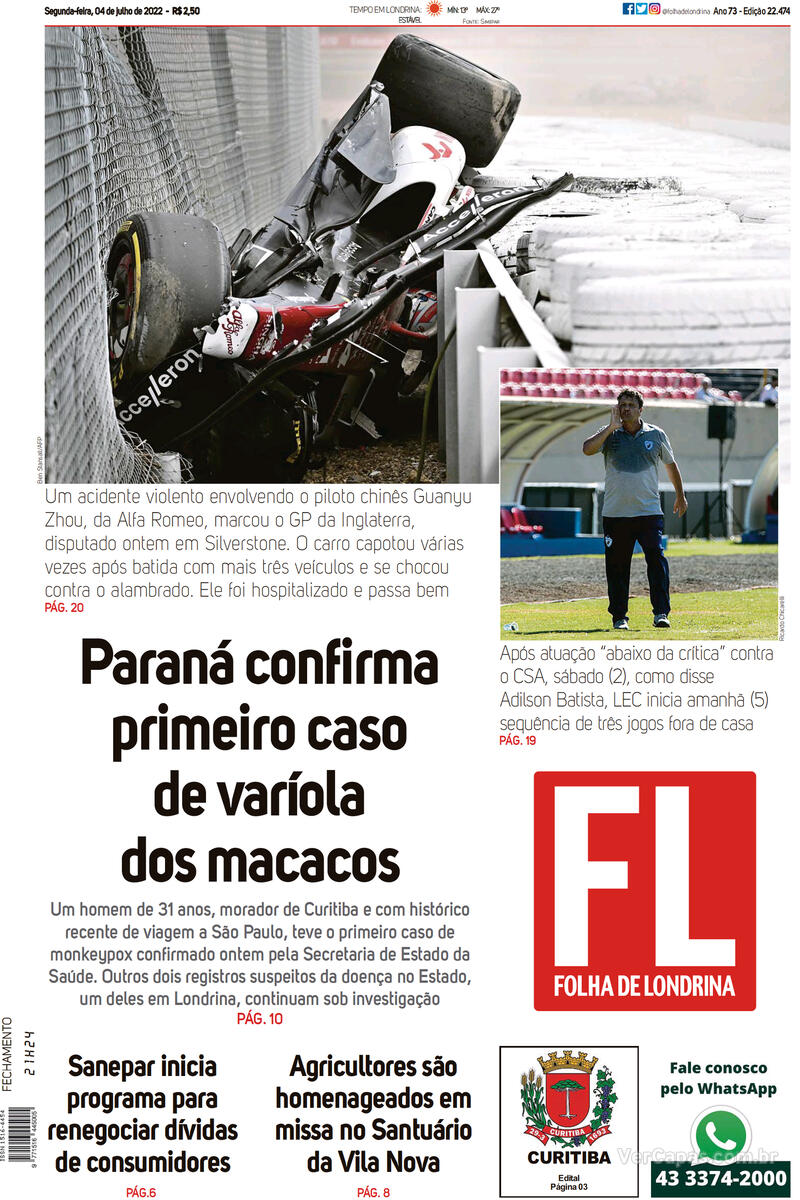 Capa Folha Londrina Sexta 17 De Julho De 2020