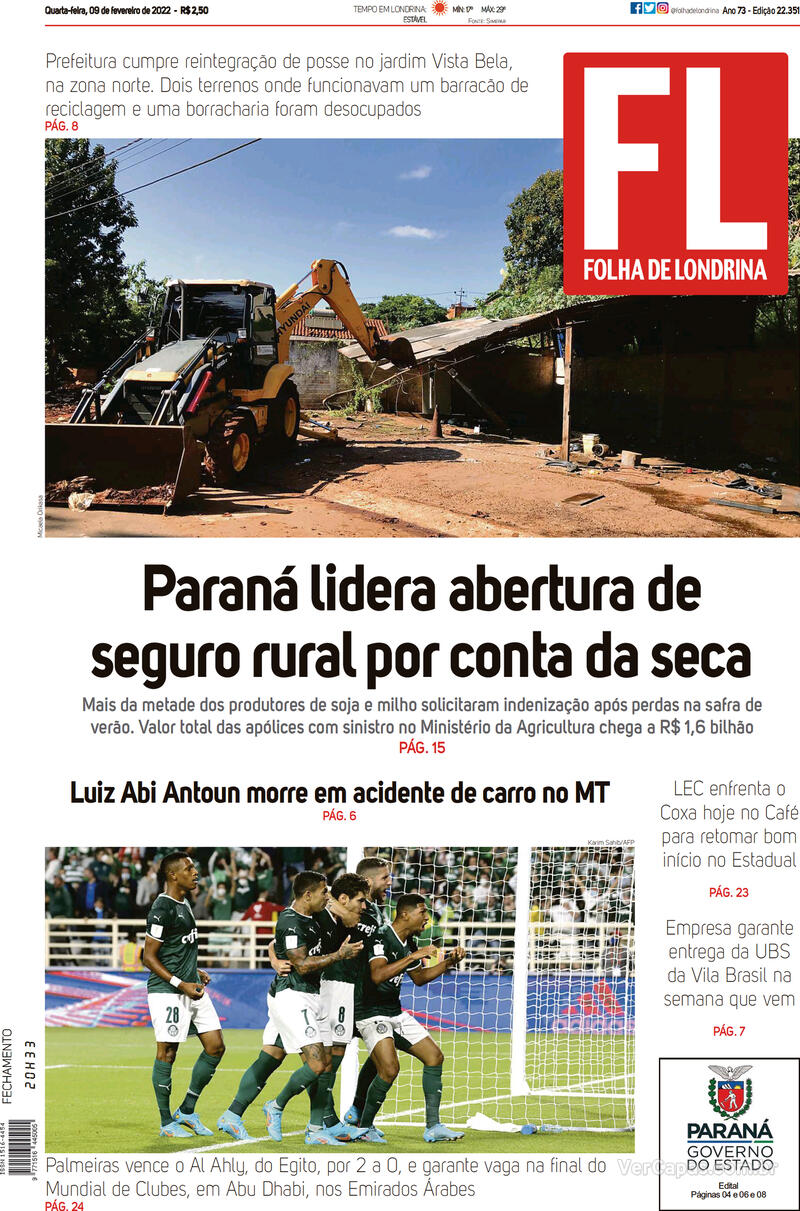 Capa Folha Londrina Edi O Quarta De Fevereiro De