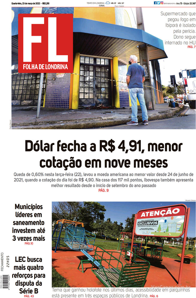 Capa Folha Londrina Edi O Quarta De Mar O De