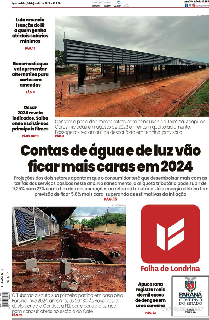 Capa Folha Londrina Edi O Quarta De Janeiro De