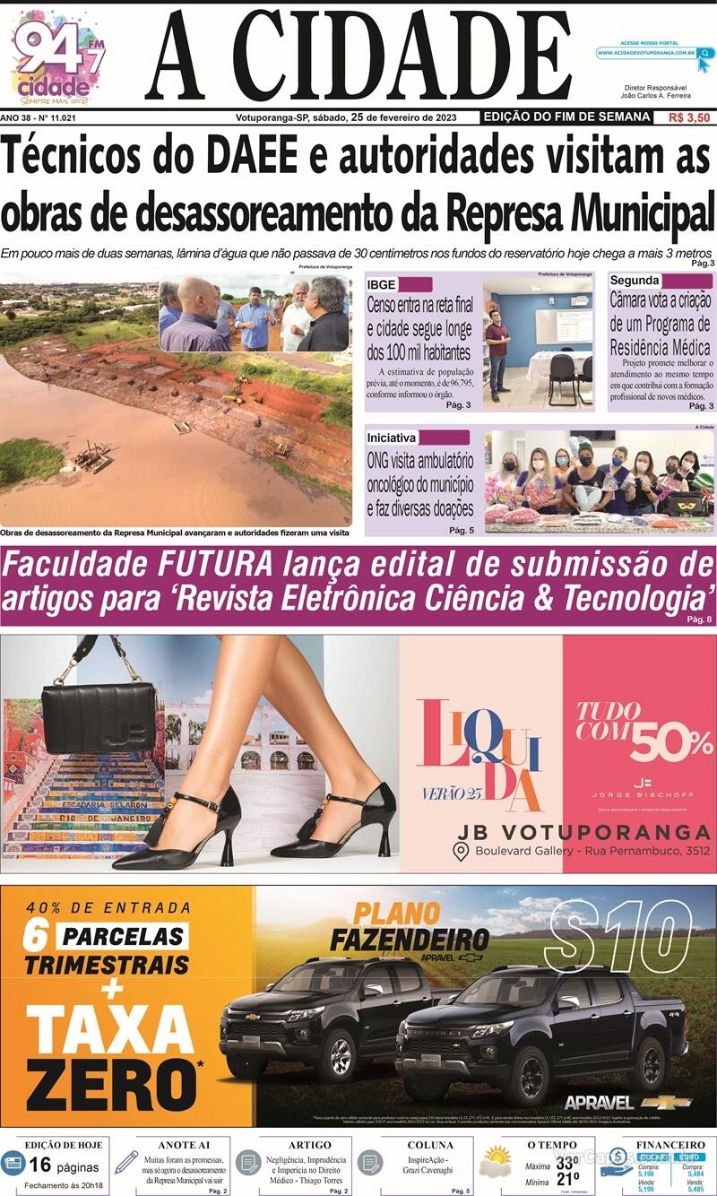 Capa Jornal A Cidade De Votuporanga Quarta De Fevereiro De