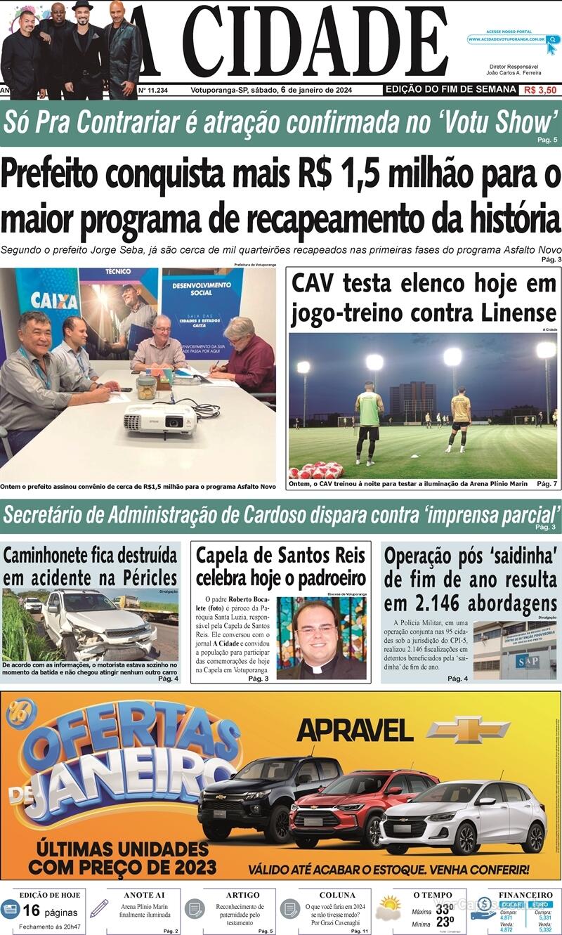 Capa Jornal A Cidade De Votuporanga Edi O S Bado De Janeiro De