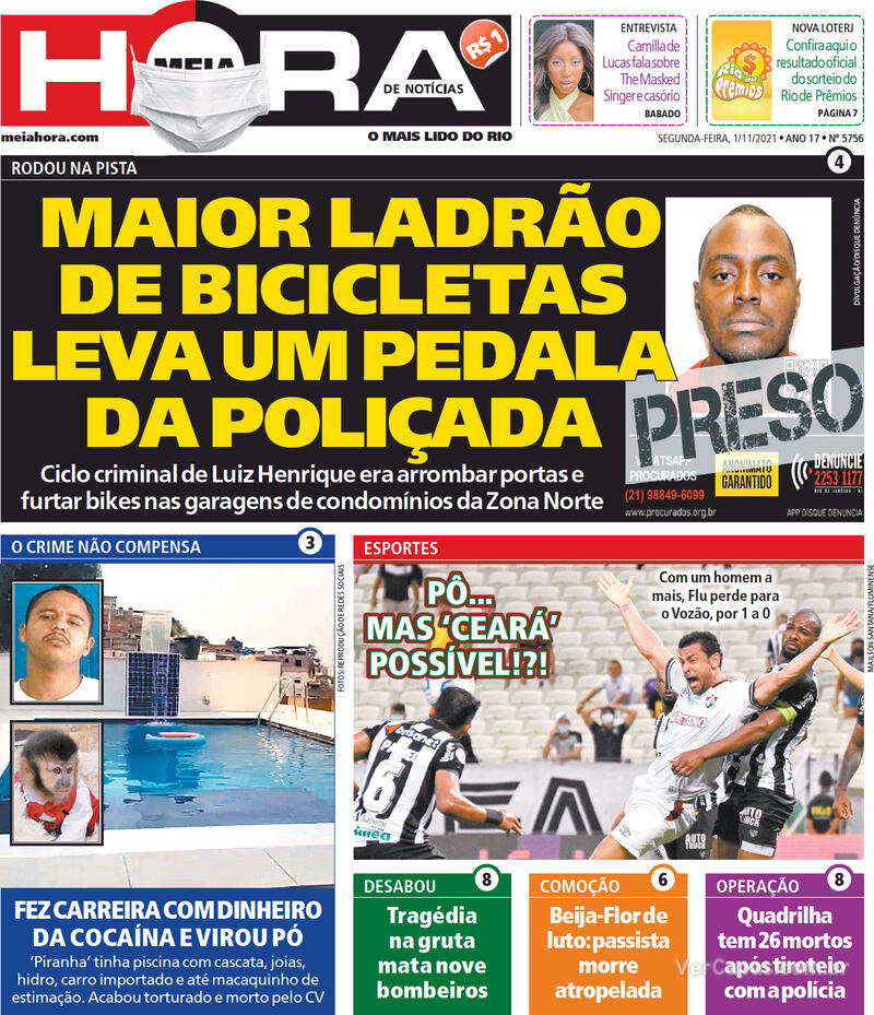 Capa Meia Hora Edição Segunda 1 de Novembro de 2021