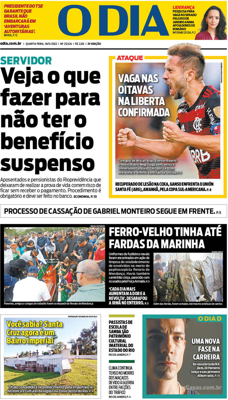 Capa O Dia Edição Quarta 18 de Maio de 2022