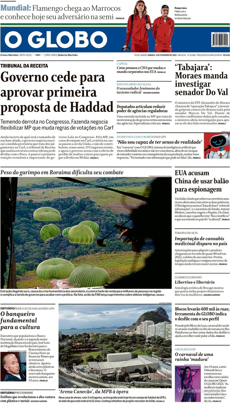 Capa O Globo Edi O S Bado De Fevereiro De