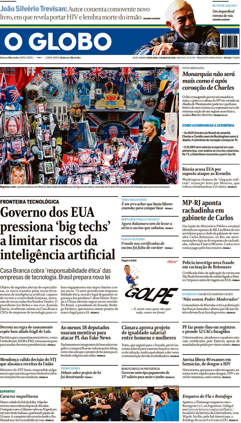 Capa O Globo Edição Sexta 5 de Maio de 2023