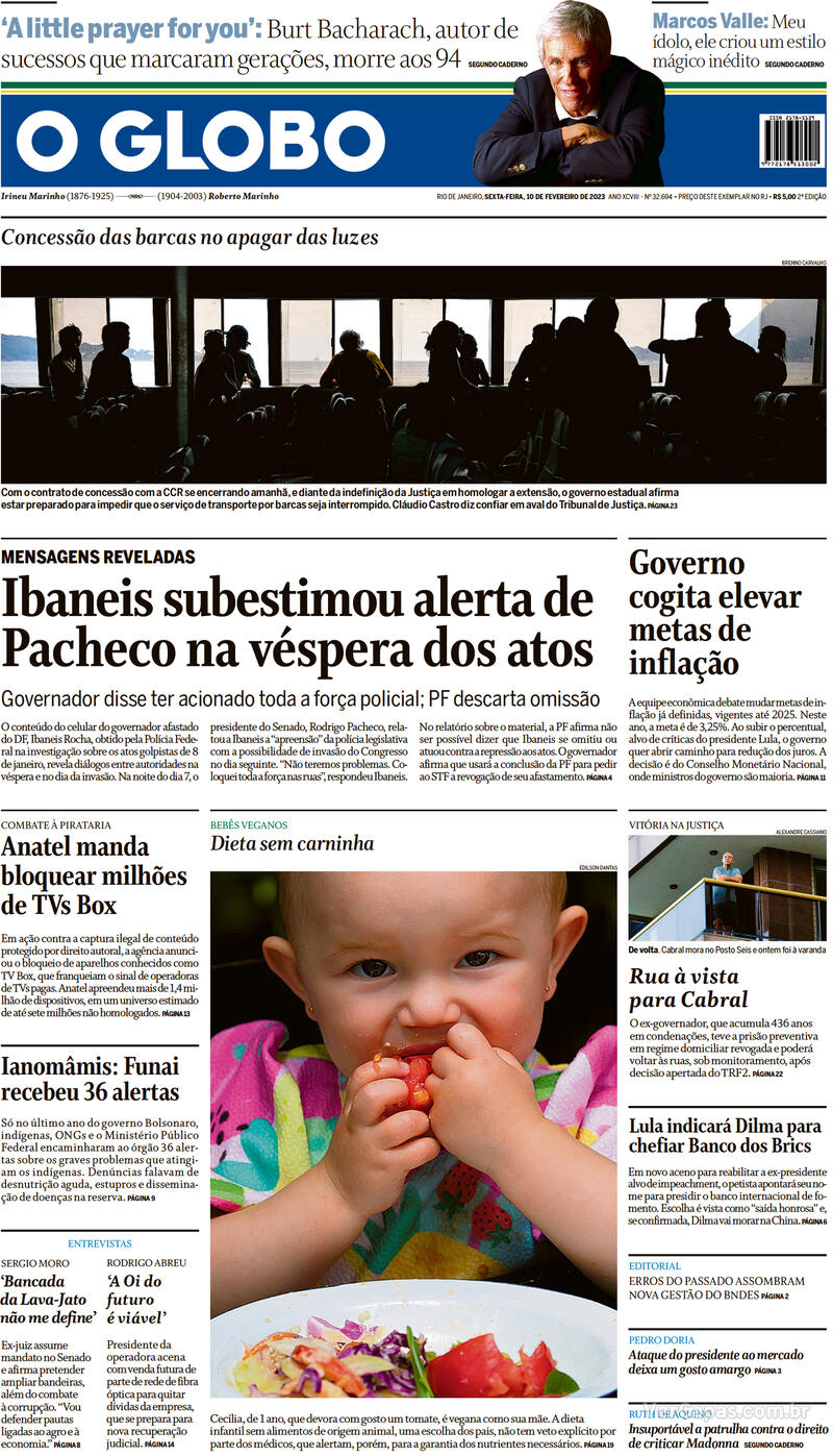 Capa O Globo Segunda De Janeiro De