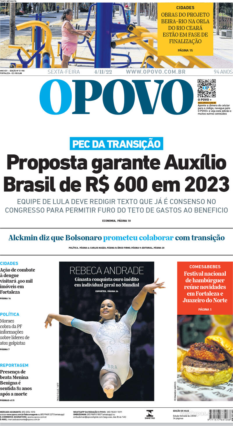 Capa O Povo Edição Sexta 4 de Novembro de 2022