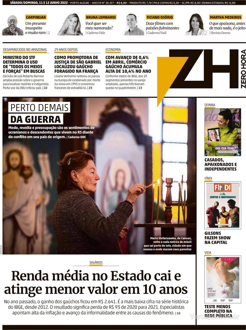 Capa Zero Hora Quarta De Setembro De