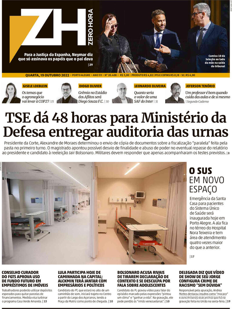 Capa Zero Hora Edi O Quarta De Outubro De