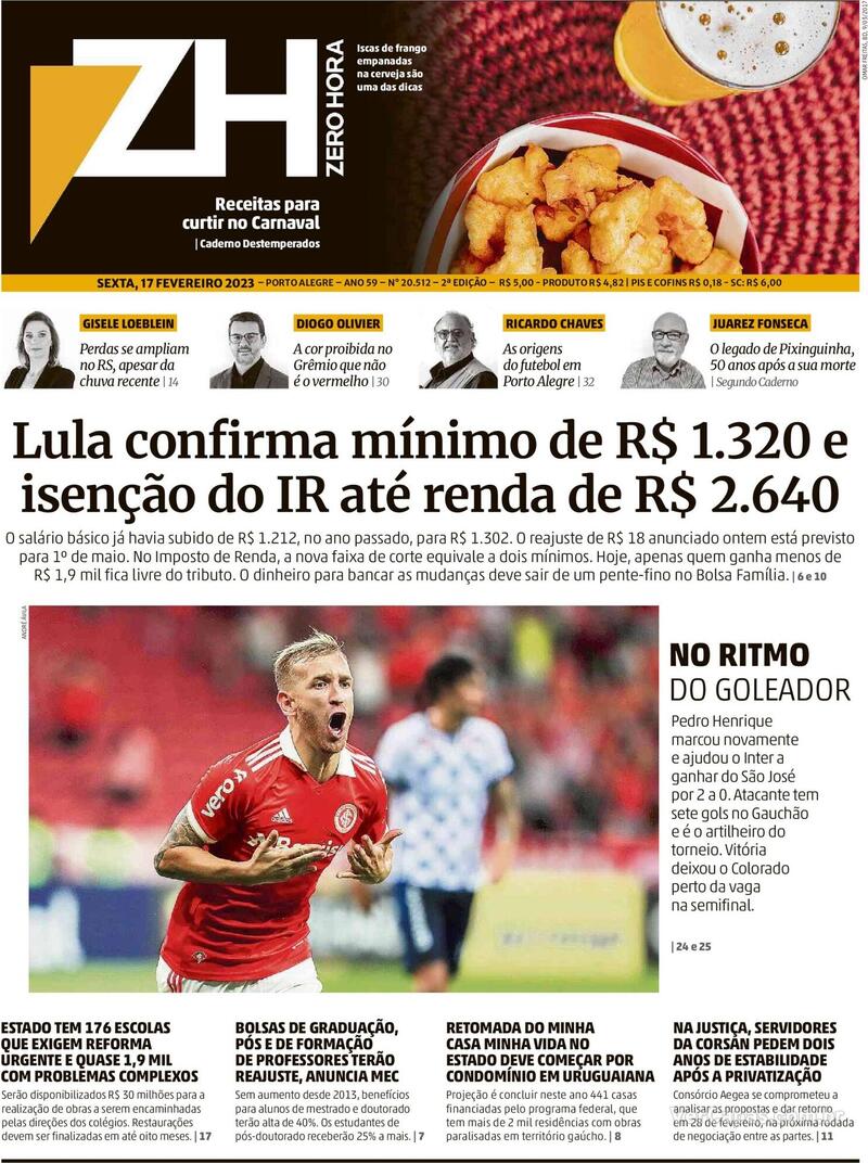 Capa Zero Hora S Bado De Janeiro De