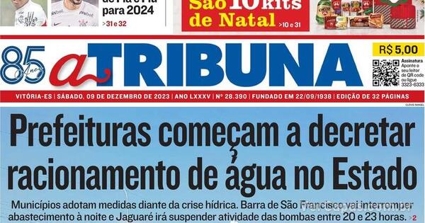 Capa A Tribuna Edição Sábado 9 de Dezembro de 2023